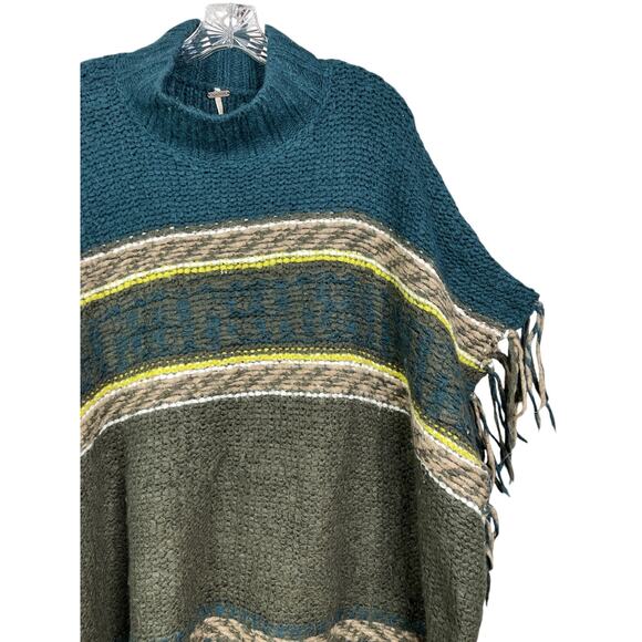 Free People Labyrinth Fringed Poncho Striped Sweater XS/S Cabincore0 - Picture 9 of 9
